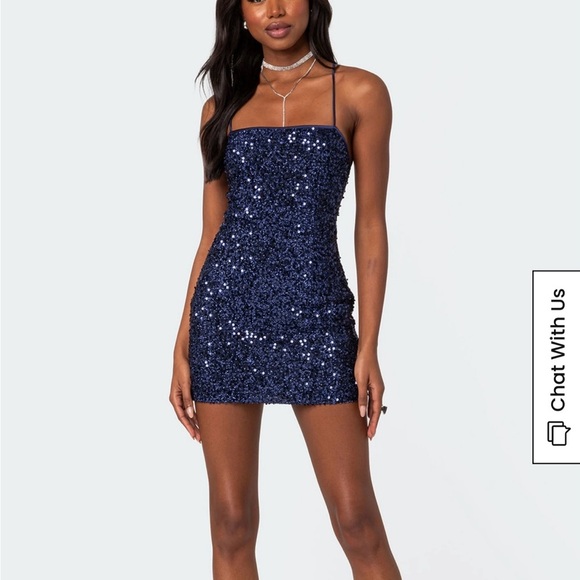 Edikted Kiara Navy Sequin Mini Dress - Picture 1 of 5